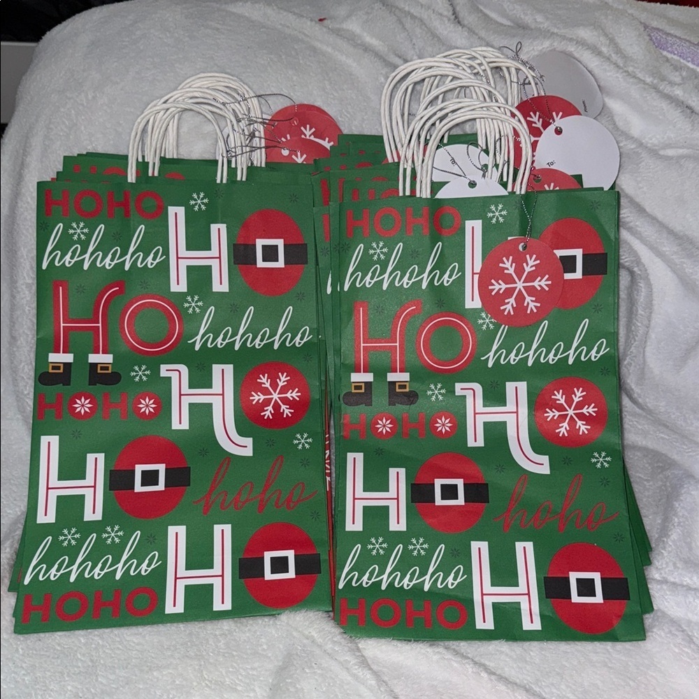 Festive Green Holiday Gift Bags